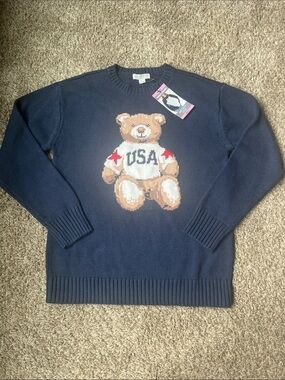 Mighty Fine Navy USA Teddy Sweater